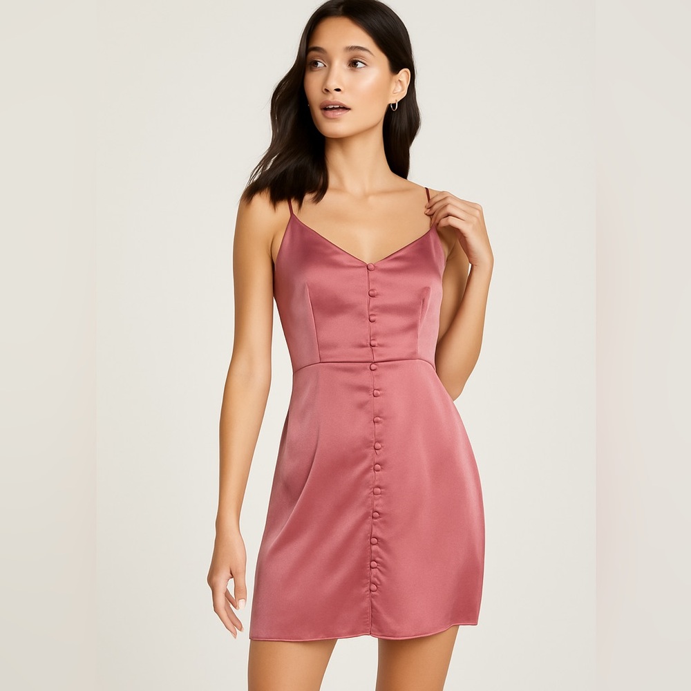 Abercrombie and fitch PETITE mini pink satin slip dress with adjustable straps.